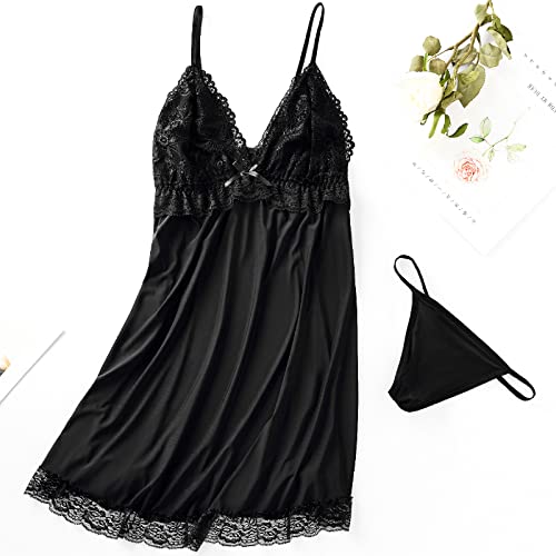 [Synlala] セクシー ベビードール ランジェリー ネグリジェ セクシーなV字胸元に可愛らしい胸元レース 柔らかく優しい着心地 - 画像4