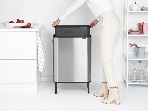 Image of Brabantia Bo Hi Touch Top Kitchen Trash Can with Single Compartment & Raised Legs | Matt Steel Fingerprint Proof | 16 Gal Inner Bucket | Soft-Close, Light Touch Opening, Stay-Open Lid | + Trash Bags