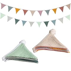 AiQInu 2 Pezzi Triangolo Bandiera Ghirlanda, Tessuto Bunting, Ghirlande triangolari in cotone lavabile, Per Bambini Appesa Bandiera Per Matrimonio Compleanno Baby Shower Party Baby Shower