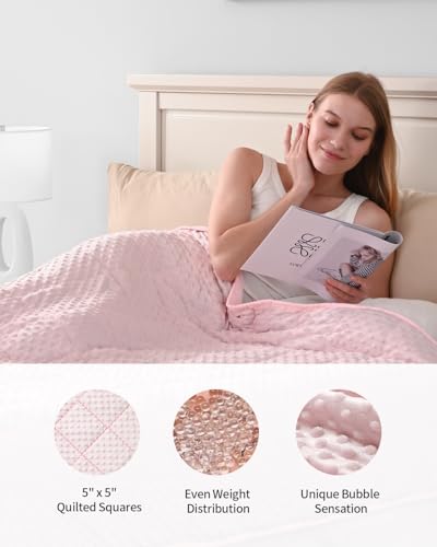 Image of Mr. Sandman Weighted Blanket for Adults, Minky Dots Heavy Blanket for Woman, Man Sleeping /Calm, Soft, Cozy and Cooling Weighted Throw Blankets, Machine Washable, 60 x 80in, 20 Pounds, Pink