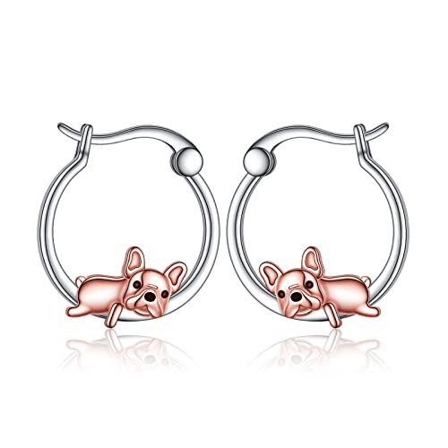 Orecchini con bulldog francesi, in argento Sterling, graziosi orecchini a cerchio con bulldog, regalo per donne e figlie, Argento