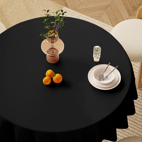 Image of sancua 90 Inch Round Tablecloths Black (Fit 30-72 Inch Tables), 6 Pack