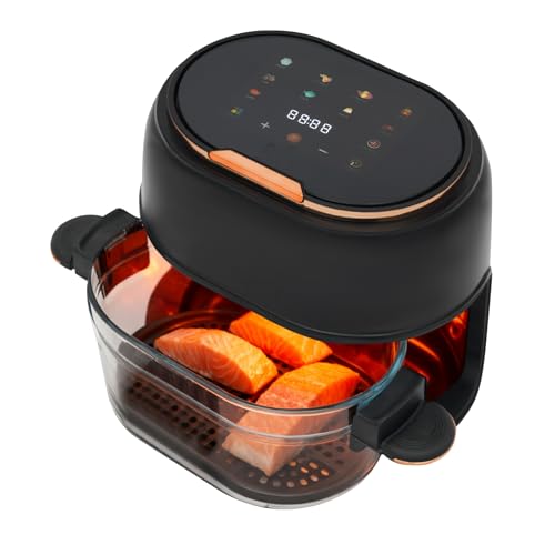 Hot Air Fryer,4L/4.23Qt 900W Large Capacity Non-Stick Air Fryer with LCD Display, Adjustable Temperature & Time,Multifunctional Modern Visible Glass Air Fryer for Fries, Chicken Wings (Black)