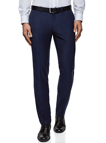 oodji Ultra Hombre Pantalones Slim con Acabado Decorativo, Azul, ES 42 (M)