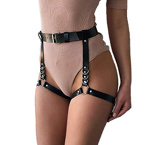 Victray Leather Waist Chain Belt Black Leg Chains Punk Body Chains Thigh Chain Fashion Body Jewelry for Women and Girls - Thumbnail 2
