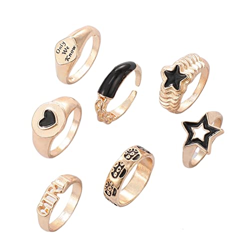 Destiny Jewels Combo of 6 Pcs Silver Plated Stylish Black Finger Rings For Women & Girl