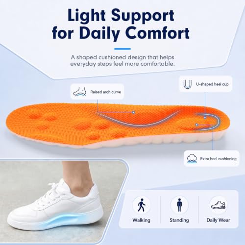 Image of 4D Cloud-Like Comfort Soles for Men - Soft Memory Foam Cushioning Insoles - Trim to Fit Steppers Insoles with Arch Support for Foot Pain Relief and Fatigue Reduction (Orange, US M 9-12.5)