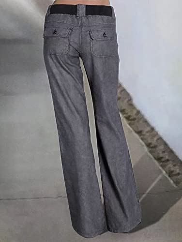 Flamingals Low Rise Cargo Wide Leg Pants for Women Drawstring Flap Pockets Y2K Bow Tie Casual Flare Pants4