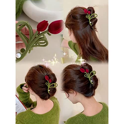 1Set Tulip Hair Clip, Tulip Claw Clip, Cherry Hair Clip, Retro Fashion, Suitable For Women And Girls #TOP2