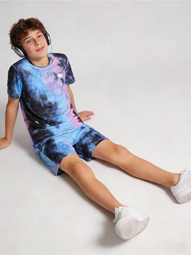 Image of Kid Toddler Baby Boys Clothes Tie-dye Palm Leaf Top 2Pcs Summer Shorts Set