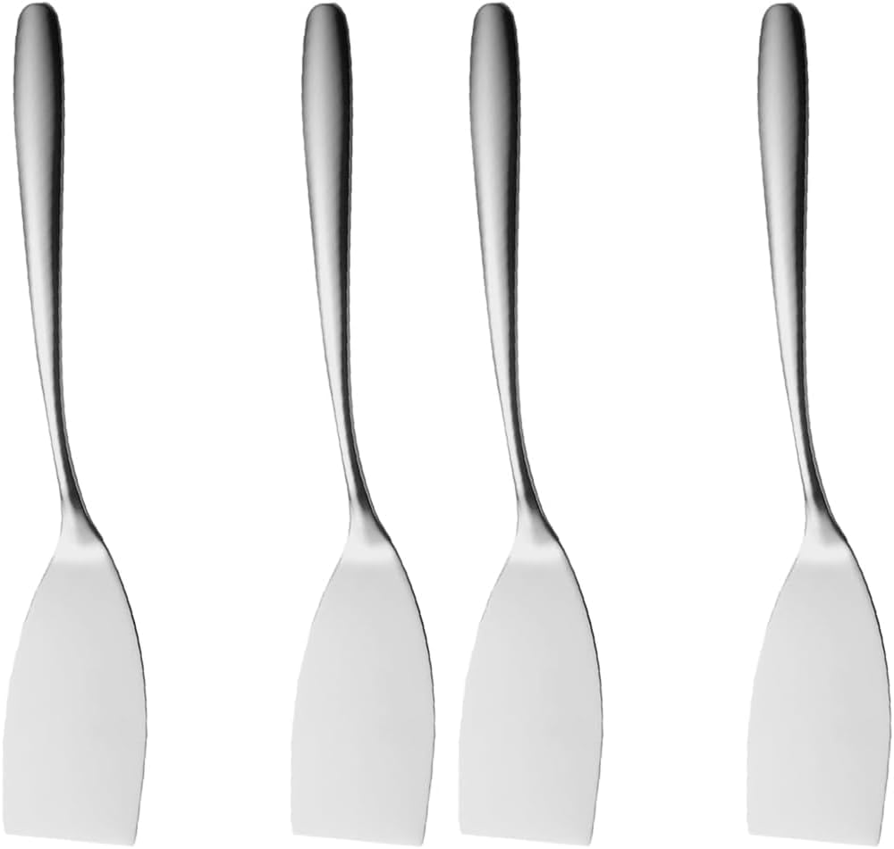 Cabilock 2pcs Stainless Steel Metal Spatula Set, 304 Stainless Steel Kitchen Turner, Cooking Flipping Serving Utensils for Steak, Teppanyaki, Pizza, Pancakes (Pack of 2)