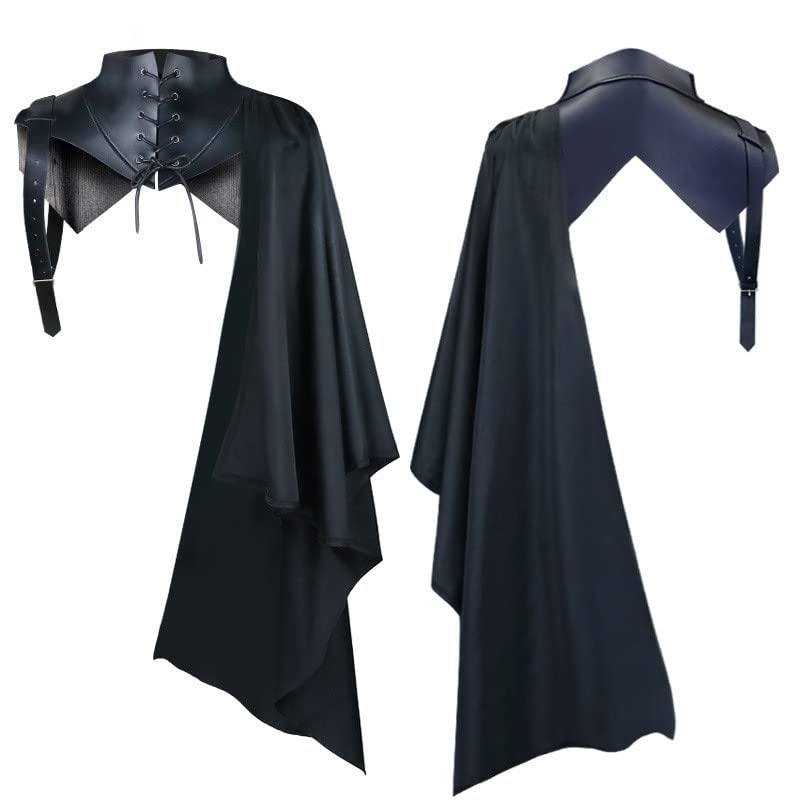 Zeiyignr Men Steampunk Gothic Victorian Medieval Leather Shrug Cape Shawl Halloween Costume Adult Wool Faux Fur Hooded Cloak