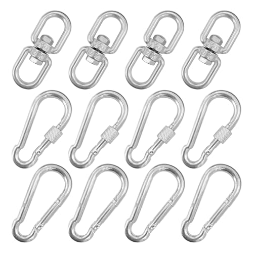 12Pcs M6 Swivel Ring Double Ended Swivel Eye Hook with M6 Snap Hooks, Stainless Steel Eye to Eye Heavy Duty Swivel Ring Kit for Web Tree Swing, Swing Spinner Hanger, Hanging Rotating Device