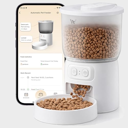 Waithem Wi-Fi Automatic Cat Feeder, Timed Dry Food Dispenser with App Programmable Portion Control, Up to 10 Meals Per Day, Dual Power Supply, for Cats and Small Dogs