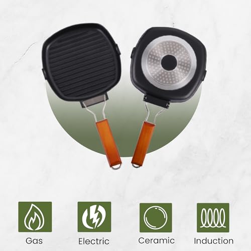 Folding Handle Grill Pan 20cm, Long Lasting Pan, Innovative Cookware, Double Layer Coating Pan, Suitable for All Cooking hobs, Black - Image 4
