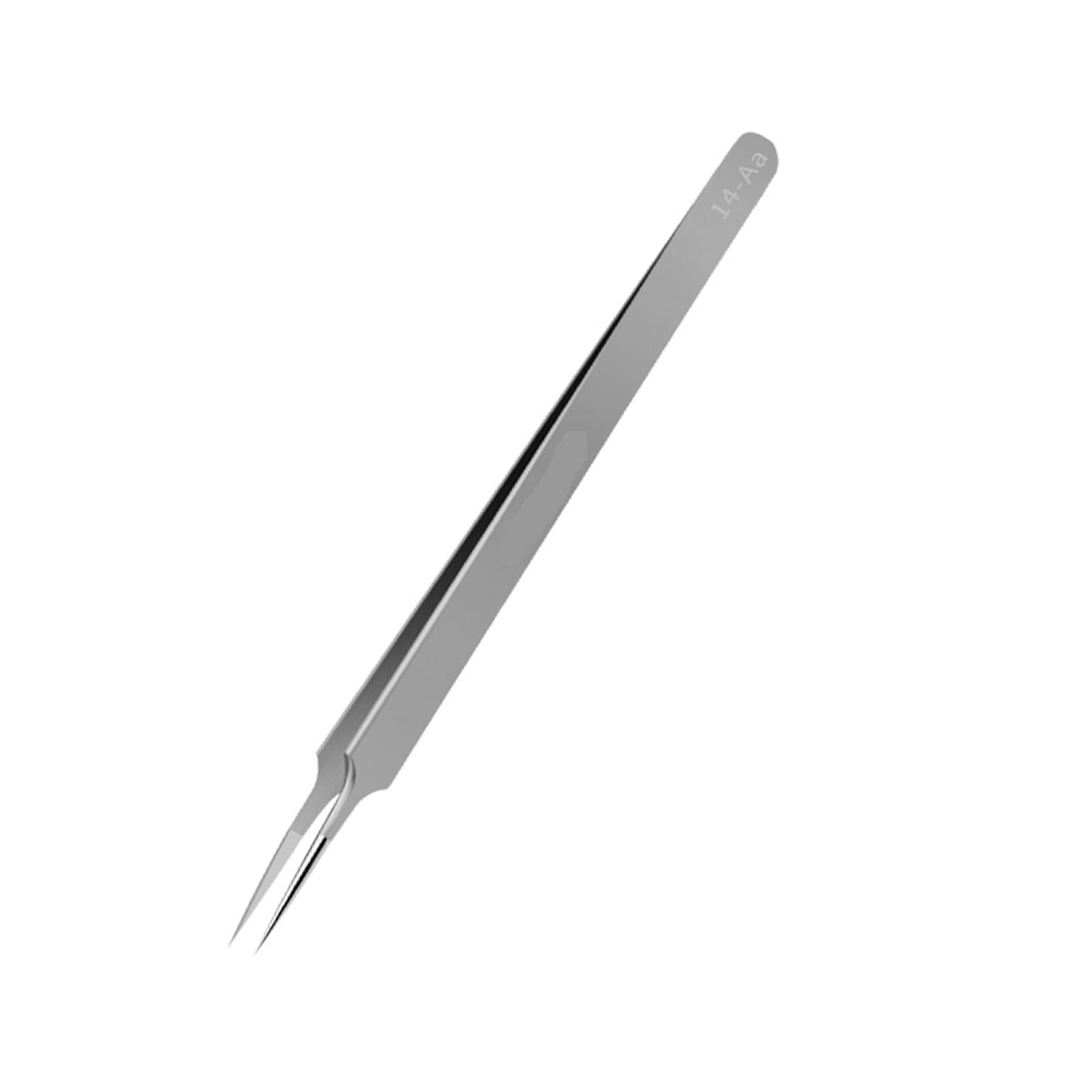 Pinzette, Augenbrauenpinzette, 302 Edelstahl, gebogene Pinzette mit gerader Spitze, Präzisionspinzette, elektronisches Industriereparatur-Wartungswerkzeug (Farbe: Silber, Größe: 15,5 cm_scharfe Spitze