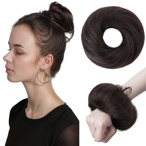TESSHAIR Human Hair Messy Bun, 100% Real Hair Bun Extensions for Women,Natural Wavy,1 Count#-1B Natural Black