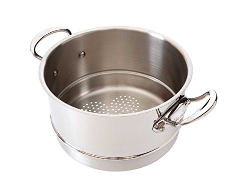 Mauviel M'Cook 5 Ply Polished Stainless Steel Steamer Insert With Cast Stainless Steel Handles, 8-in, Made In France