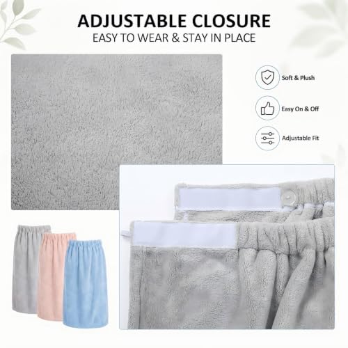 Image of Cuffbow 3 Pcs Towel Wrap for Women Spa Body Robe Full Length Female Bath Shower with Adjustable Closure Elastic Top Plush