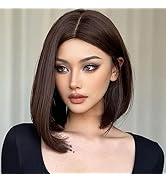 BECUS Dark Brown Wigs for Women Short Brown Bob Wig Brown Medium Length Wigs for Women Realistic ...