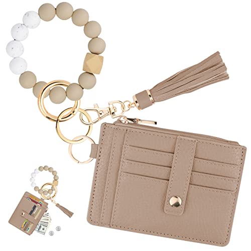 Image of KNGITRYI Wristlet Wallet for Women,RFID Keychain Wallet with Beaded Strap