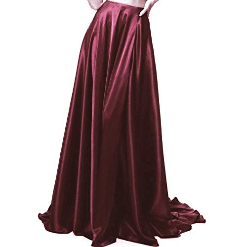 Diydress Women’s Split Satin Skirts Long Floor Length High Waist Formal Prom Party Skirts with Train Back Zipper Closure Claret