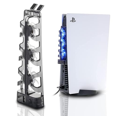 PS5 冷却ファン 静音設計 3基高速ファン搭載 PlayStation 5 ディスク版・デジタル版専用 USB電源式 LED付き クーラー【PS5 Slim/Pro非対応】