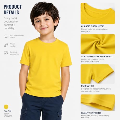 Image of Kids Round Neck Boys Tshirt | Short Sleeves | Natural Organic 100% Cotton Soft Comfortable Fabric | School Plain Color Original Branded Half Sleeve | T-Shirt for Boy Kid | Sleepwear Everyday Casual