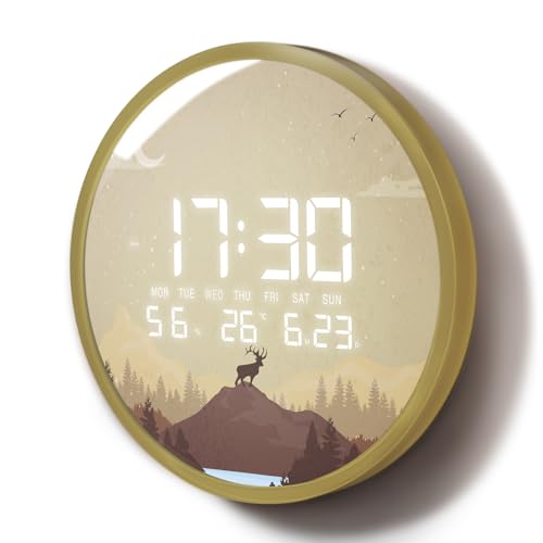 SCOAGE Smart Lighted Digital Wall Clock Humidity/Temperature/Time/Date Large Display Elk Mountain