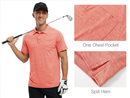 Image of Rdruko Men's Polo Shirts Short Sleeve Quick Dry Outdoor Golf Sports Shirts with Pocket