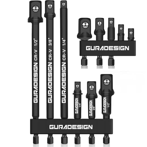 GURADESIGN 11-Piece Impact Socket Adapter Set - 3/6 Inch Hex Shank Drill & Driver Adapter for 1/4 3/8 1/2 Impact Drivers