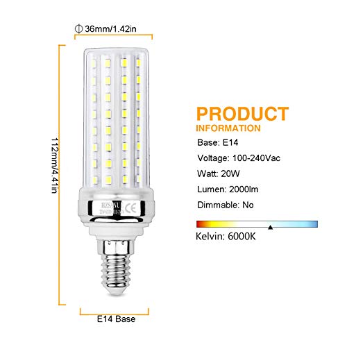 LED Corn Bulbs 20W, 150W Incandescent Bulbs Equivalent, 2300Lm, 6000K Daylight White, E14 Small Edison Screw, Pack of 3 - Image 2