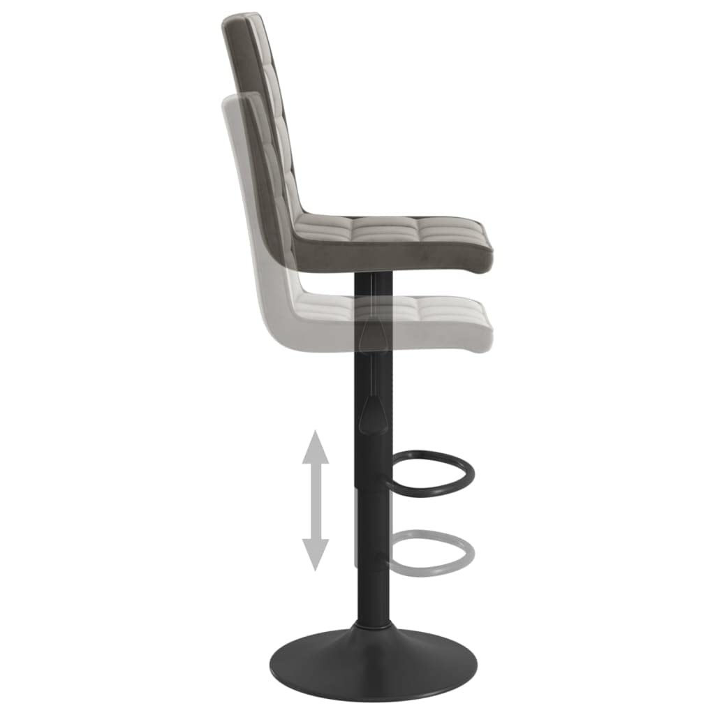Taburete de bar estable con estructura de acero y suave tapizado en terciopelo, silla de bar regulable en altura con resorte de gas, taburete giratorio con reposapiés en gris oscuro