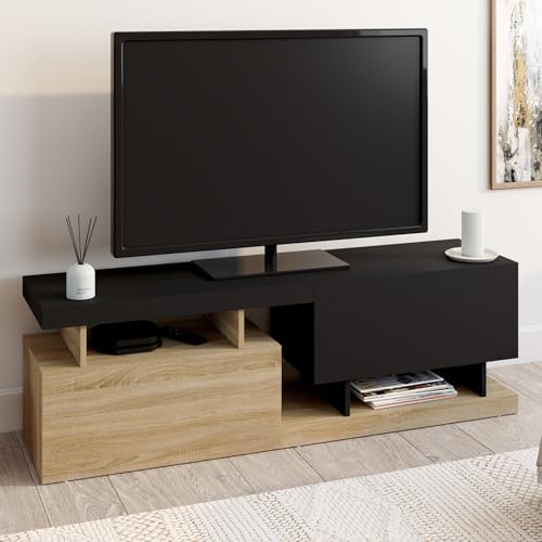 Meuble TV 140 cm ANGULO 2 portes effet bois et - vue 2