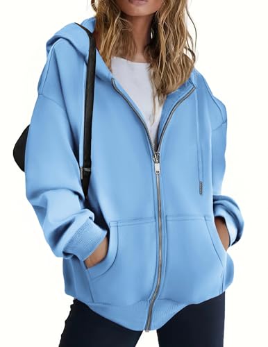 Zeagoo Hoodies Zip Up Hoodie Women Fleece Jacket Oversized Sweatshirt 2025 Hoodies Y2k Light Blue
