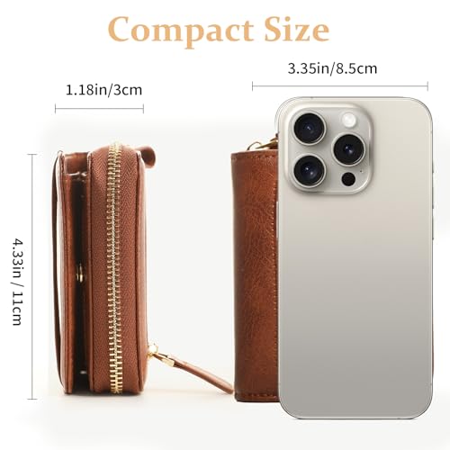 Image of Genuine Wallet Women RFID Blocking Card Holder, Small Leather Womens Wallet with Zipper ID Window Coin Pocket