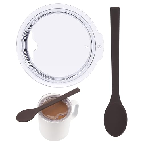 Kiicii 1 Pack Cup Lid for 10oz Ember Mug with 1 Pack Silicone Coffee Spoon, Splash-proof Lid for 10oz Ember Smart Mug 2, Heat-Resistant, Dishwasher Safe, Set of 2