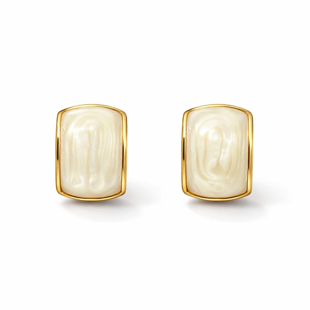 Gold Plated Square Stud Earrings for Women & Girls | Elegant Pearl Finish Minimalist Designer Earrings | Stylish Daily Wear Office Casual Party Jewellery | Lightweight Fashion Earrings-image-42