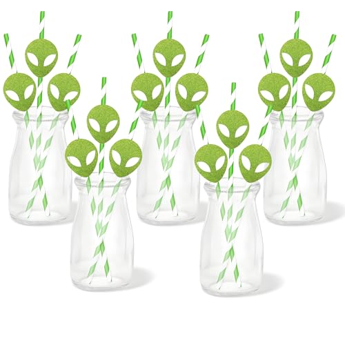 Pitillos de papel alienígena verdes x24 decorativos miniatura 1