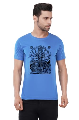 Image of Caseria Men's Cotton Printed T-Shirt -Mother Durga | 100% Cotton | Half Sleeves | Regular Fit | Printed | Round Neck | Graphic T Shirt