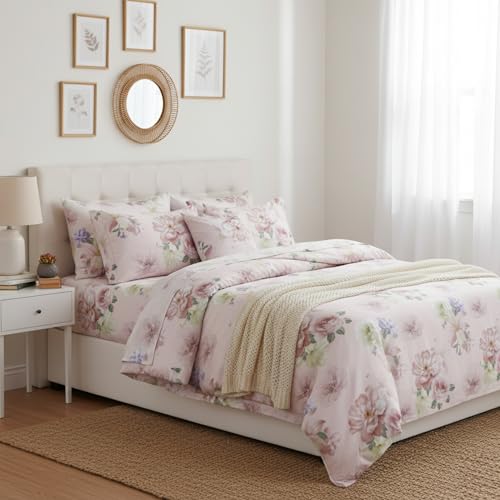 Image of Sleepy Threads Double Bed Queen Size Blended Cotton Bedsheet, 200 TC Soft, Breathable Fabric, Wrinkle Free Floral Print Bedroom Bedding Set, 1 Bedsheet with 2 Pillow Covers for Bedroom (93x106 Inch)