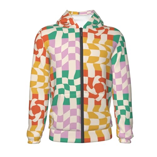 Wavy Checkerboard 1 Kids Pullover Hoodies Boys Zip Up Sweatshirts Girls Athletic Clothes with Pocket2