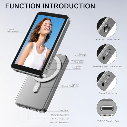Image of Clefairy Vlog Selfie Monitor Screen for iPhone & Android, Phone Vlog Selfie Monitor Screen with Screen Rotation & Wide Screen Mode, Using Phone Rear Camera for YouTube Live Stream for TikTok