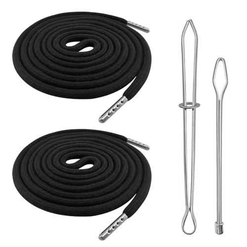 Kordel für Hoodie und Jogginghose – 140cm Ersatz-Kordel mit Durchziehnadel und Schnalle, 2 Stück BaumwolleKordel für Badehose, Hosenbund, Sweatshirt, Kordelzug für Jogginghose und Hoodie (Schwarz)