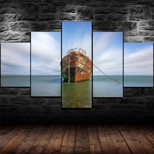 Tableau nature et paysage marin en 5 parties pour décoration murale grand format 100x55cm