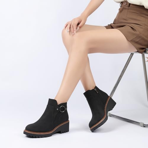 Image of Womens Ankle Boots Chunky Low Heel Short Booties Dress Fall Boots