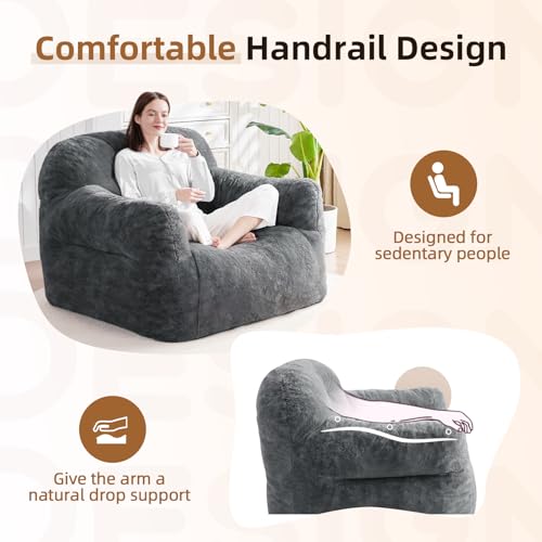 Image of Spacocld Giant Bean Bag Chair for Adults - Large Bean Bag Couch with Armrests, Bean Bag Sofa Stuffed High-Density Foam, Plush Lazy Sofa Comfy Chair, BeanBag for Bedroom, Living Room (Dark Grey)