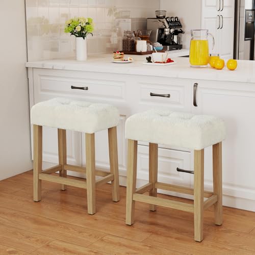 Image of GIANTEX Sherpa Bar Stools Set of 4, 24 inch Counter Height Kitchen Bar Chairs