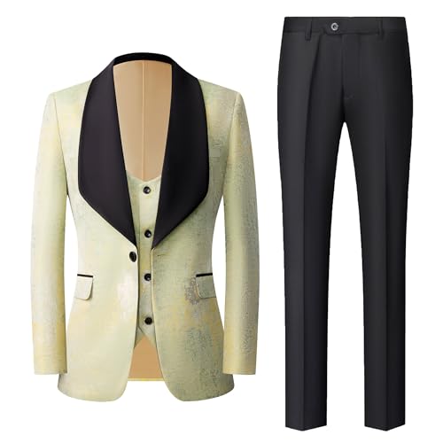 Tuxedo for Men Slim Fit 3 Pieces Shawl Lapel Printed Suits Blazer Vest Pants Prom Party Banquet Business