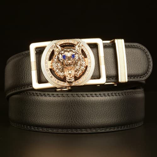 Luxury Men Belts Wolf Head Black Leather 1.38 inch Width Designer Belts for Men,Used for Mens Dress Casual Adjustable Belt2